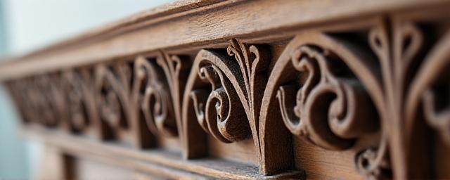 Gedetailleerd gesneden houten lijstwerk als decoratief element aan een muur