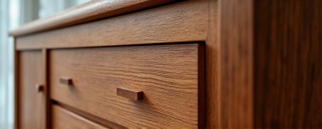 Op maat gemaakt houten dressoir met lades en een glad afgewerkt blad